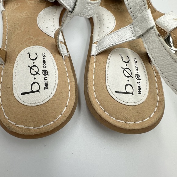 BOC Born Strappy Sandals 9 /40.5 White Leather Floral Ankle Buckle Closure‎ Boho - Picture 9 of 14